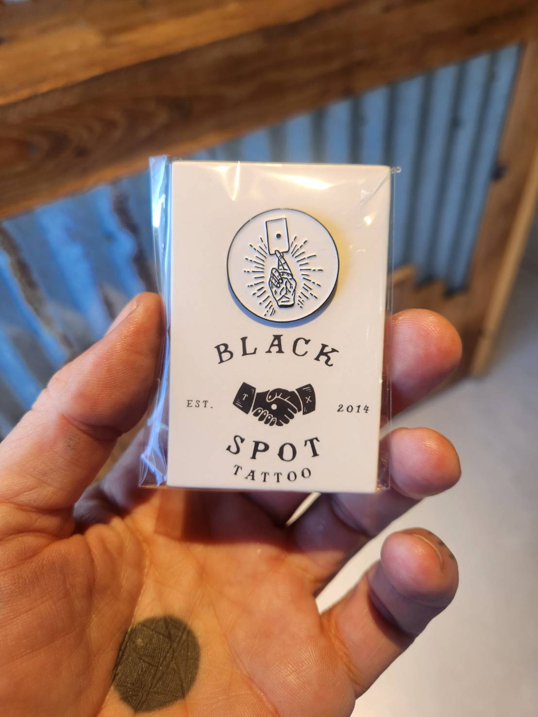 White Black Spot Tattoo Company Pin